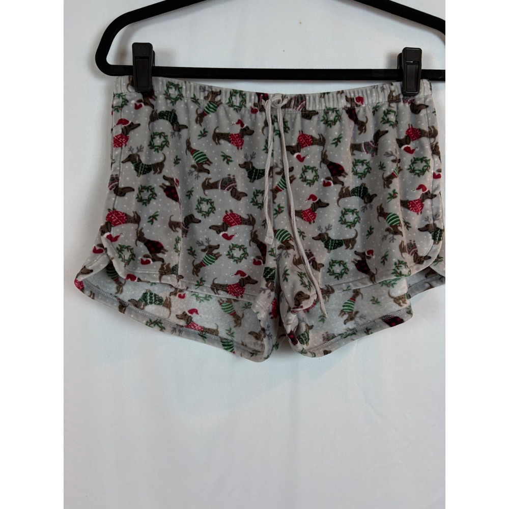 Cynthia‎ Rowley Christmas Dachshund Pajama Shorts Gray Fleece Dog Print Small
